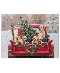 Gearhumans 3D Labrador Retriever Dogs On Red Truck Christmas Custom Canvas