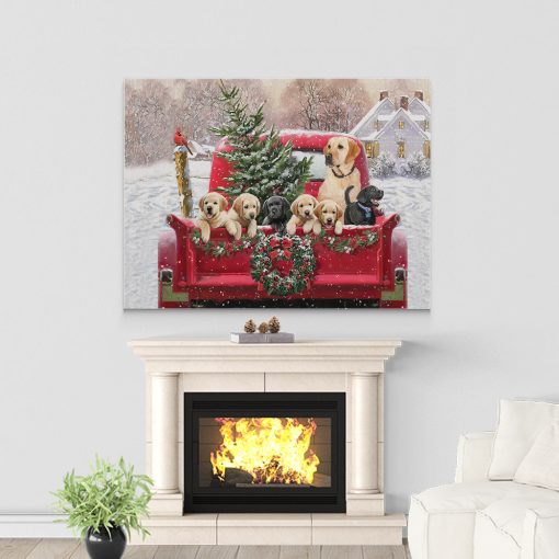 Gearhumans 3D Labrador Retriever Dogs On Red Truck Christmas Custom Canvas