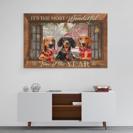 Gearhumans 3D Dachshund Its The Most Wonderful Time Of The Year Custom Canvas - Image 2