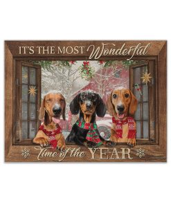 Gearhumans 3D Dachshund Its The Most Wonderful Time Of The Year Custom Canvas