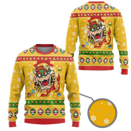 Gearhumans 3D Super Mario Bowser Custom Ugly Christmas Long sleeve