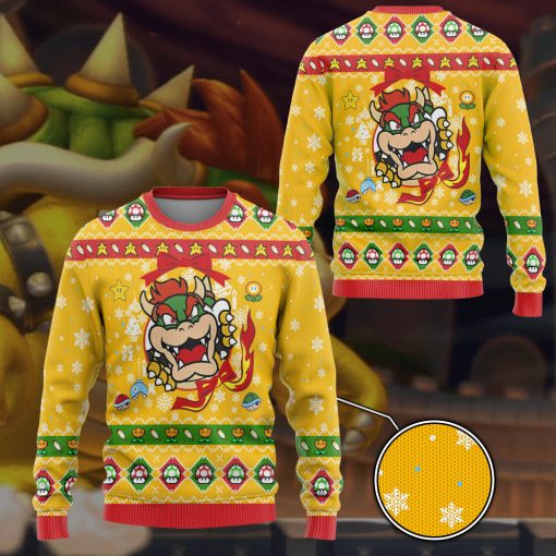 Gearhumans 3D Super Mario Bowser Custom Ugly Christmas Long sleeve