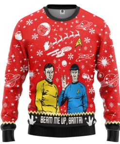 Gearhumans 3D S.T Beam Me Up Santa Custom Ugly Long Sleeve