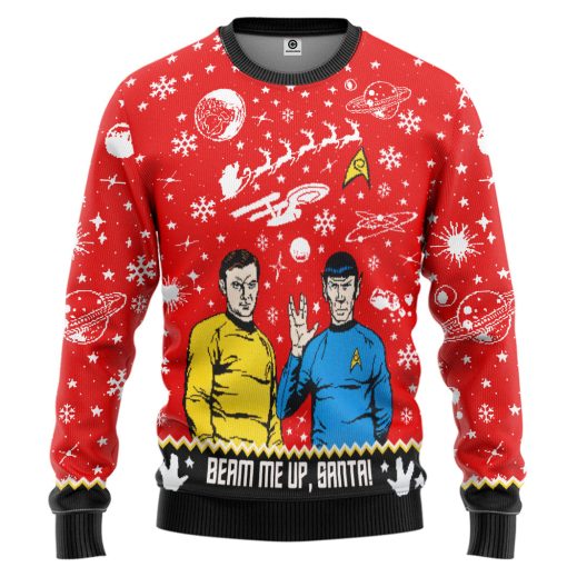 Gearhumans 3D S.T Beam Me Up Santa Custom Ugly Long Sleeve 2 Gearhumans 3D S.T Beam Me Up Santa Custom Ugly Long Sleeve