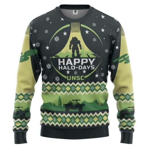Gearhumans 3D Halo Happy Halo Days Ugly Christmas Custom Ugly Long sleeve 2 Gearhumans 3D Halo Happy Halo Days Ugly Christmas Custom Ugly Long sleeve