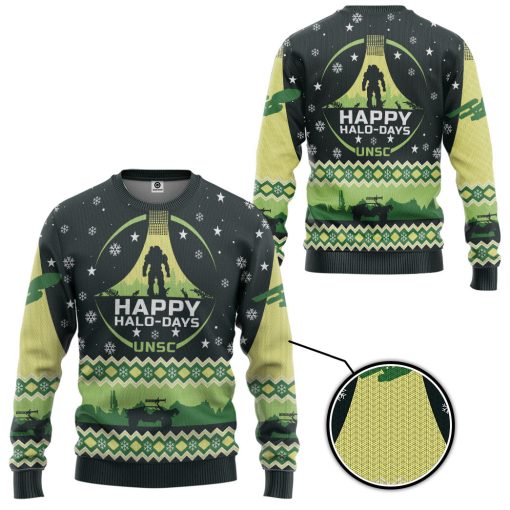Gearhumans 3D Halo Happy Halo Days Ugly Christmas Custom Ugly Long sleeve 3 Gearhumans 3D Halo Happy Halo Days Ugly Christmas Custom Ugly Long sleeve - Image 2