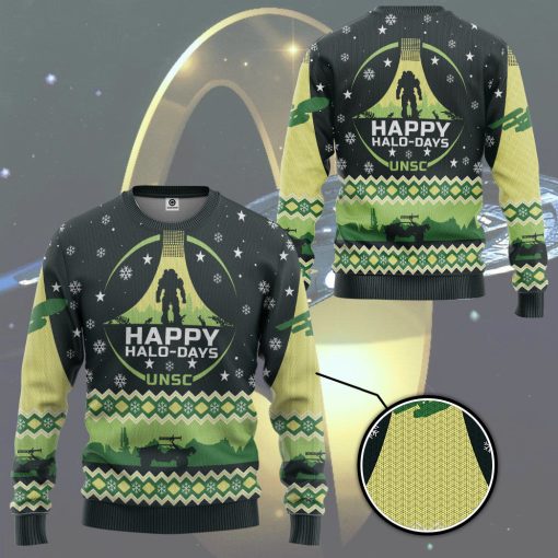 Gearhumans 3D Halo Happy Halo Days Ugly Christmas Custom Ugly Long sleeve 4 Gearhumans 3D Halo Happy Halo Days Ugly Christmas Custom Ugly Long sleeve - Image 3