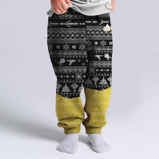 Gearhumans 3D S.T The Next Generation 1987 Yellow Ugly Christmas Custom Kid Sweatpants