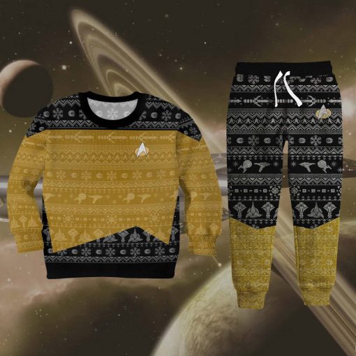 Gearhumans 3D S.T The Next Generation 1987 Yellow Ugly Christmas Custom Kid Sweatpants