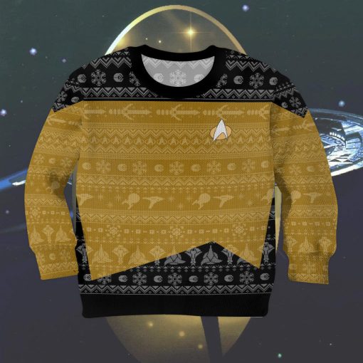 Gearhumans 3D S.T The Next Generation 1987 Yellow Ugly Christmas Custom Kid Ugly Long Sleeve 3 Gearhumans 3D S.T The Next Generation 1987 Yellow Ugly Christmas Custom Kid Ugly Long Sleeve - Image 3