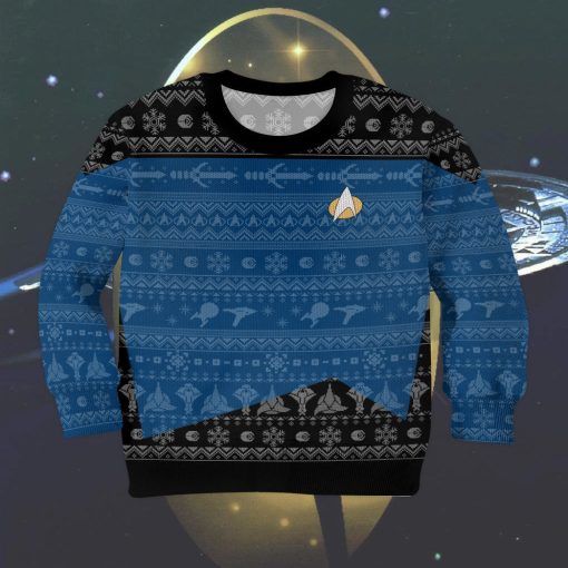 Gearhumans 3D S.T The Next Generation 1987 Blue Ugly Christmas Custom Kid Ugly Long Sleeve - Image 3