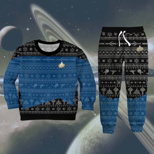 Gearhumans 3D S.T The Next Generation 1987 Blue Ugly Christmas Custom Kid Ugly Long Sleeve - Image 8