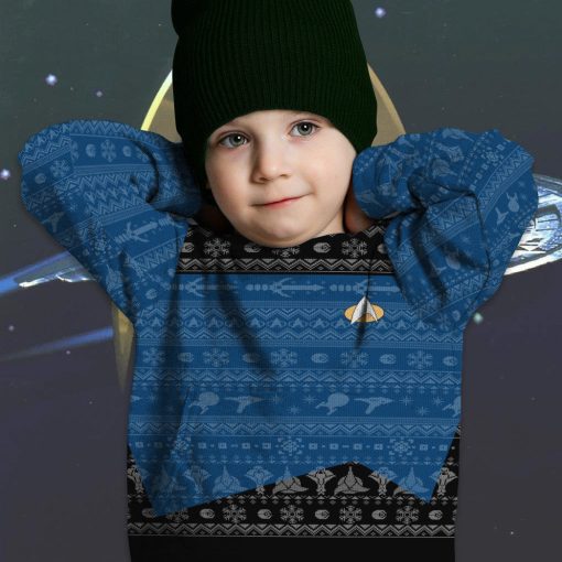 Gearhumans 3D S.T The Next Generation 1987 Blue Ugly Christmas Custom Kid Ugly Long Sleeve - Image 5