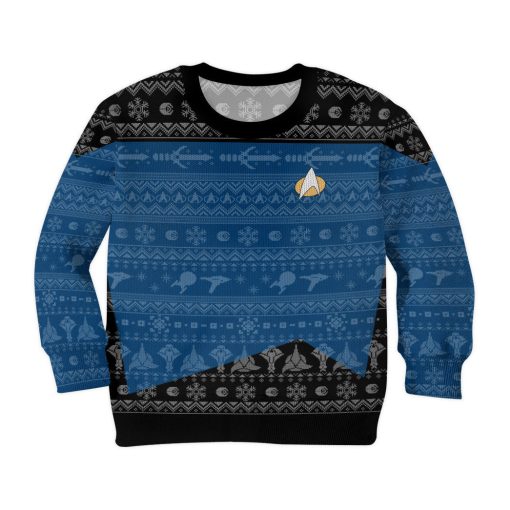 Gearhumans 3D S.T The Next Generation 1987 Blue Ugly Christmas Custom Kid Ugly Long Sleeve