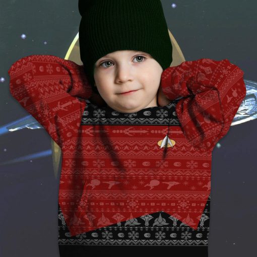 Gearhumans 3D S.T The Next Generation 1987 Red Ugly Christmas Custom Kid Ugly Long Sleeve - Image 3