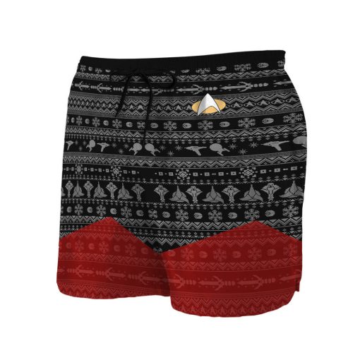 Gearhumans 3D S.T The Next Generation 1987 Red Ugly Christmas Custom Men Shorts - Image 2