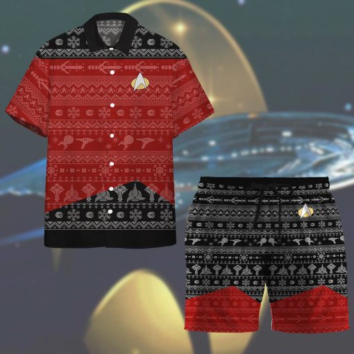 Gearhumans 3D S.T The Next Generation 1987 Red Ugly Christmas Custom Men Shorts - Image 4