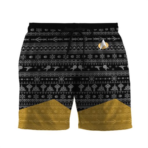 Gearhumans 3D S.T Trek The Halls Yellow Ugly Christmas Custom Men Shorts