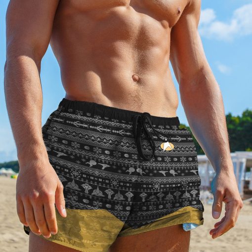 Gearhumans 3D S.T Trek The Halls Yellow Ugly Christmas Custom Men Shorts - Image 5