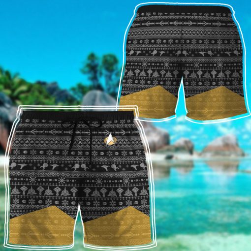 Gearhumans 3D S.T Trek The Halls Yellow Ugly Christmas Custom Men Shorts - Image 7