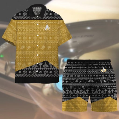 Gearhumans 3D S.T Trek The Halls Yellow Ugly Christmas Custom Men Shorts - Image 4