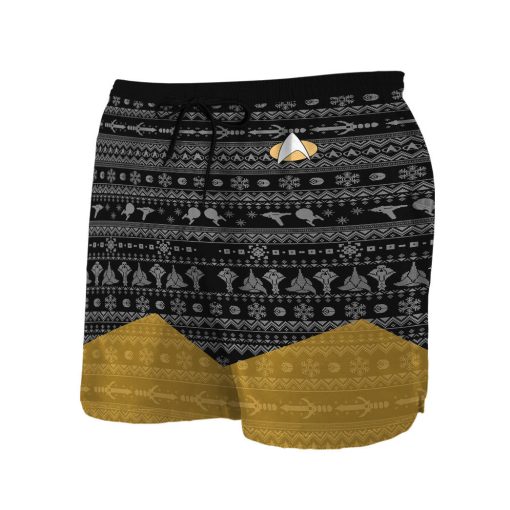 Gearhumans 3D S.T Trek The Halls Yellow Ugly Christmas Custom Men Shorts - Image 2