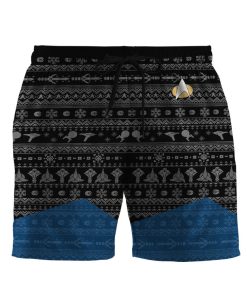 Gearhumans 3D S.T The Next Generation 1987 Blue Ugly Christmas Custom Men Shorts