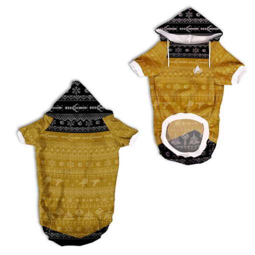 Gearhumans 3D S.T The Next Generation 1987 Yellow Ugly Christmas Custom Pet Hoodie - Image 3
