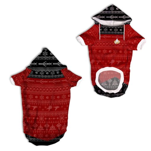 Gearhumans 3D S.T The Next Generation 1987 Red Ugly Christmas Custom Pet Hoodie - Image 3
