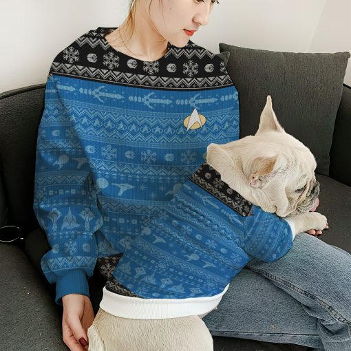 Gearhumans 3D S.T The Next Generation 1987 Blue Ugly Christmas Custom Pet Hoodie - Image 7