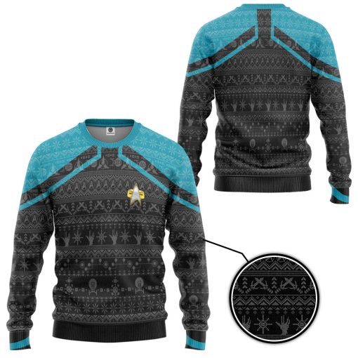 Gearhumans 3D S.T Picard 2020 Blue Ugly Christmas Custom Ugly Long Sleeve 3 Gearhumans 3D S.T Picard 2020 Blue Ugly Christmas Custom Ugly Long Sleeve - Image 2