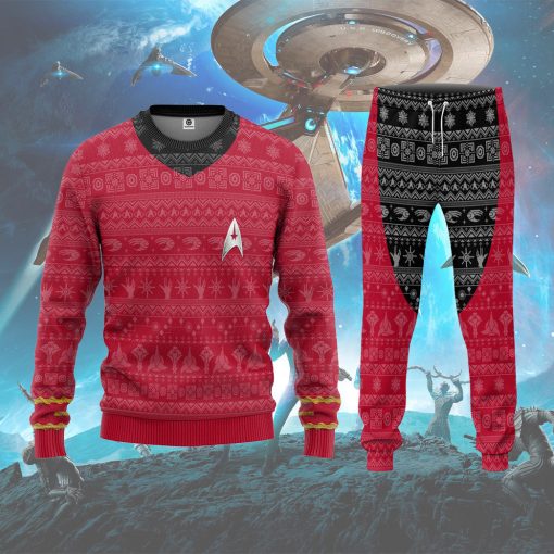 Gearhumans 3D S.T The Original Series 1966 1969 Red Ugly Christmas Custom Sweatpants - Image 5