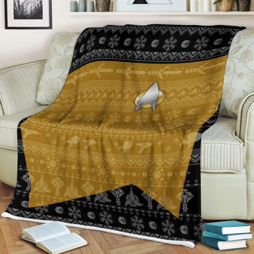 Gearhumans 3D S.T The Next Generation 1987 Yellow Ugly Christmas Custom Blanket - Image 3
