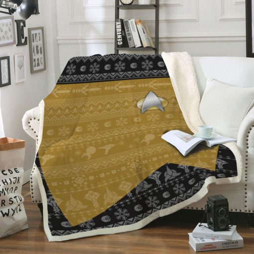 Gearhumans 3D S.T The Next Generation 1987 Yellow Ugly Christmas Custom Blanket - Image 5