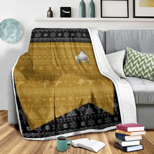 Gearhumans 3D S.T The Next Generation 1987 Yellow Ugly Christmas Custom Blanket - Image 4