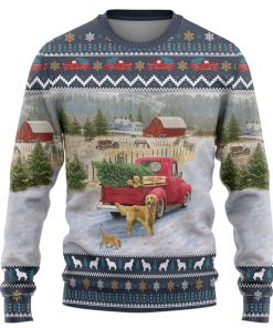 Gearhumans 3D Golden Retriever Red Truck Christmas Custom Ugly Long sleeve