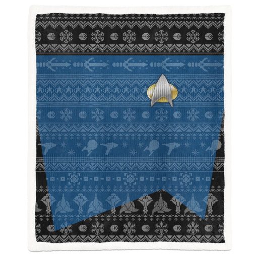 Gearhumans 3D S.T The Next Generation 1987 Blue Ugly Christmas Custom Blanket