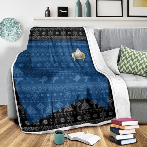 Gearhumans 3D S.T The Next Generation 1987 Blue Ugly Christmas Custom Blanket