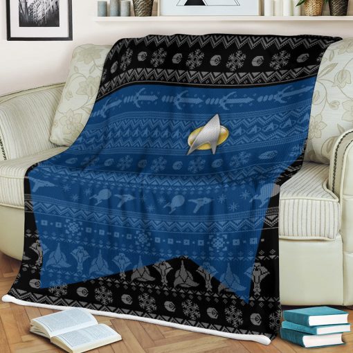 Gearhumans 3D S.T The Next Generation 1987 Blue Ugly Christmas Custom Blanket