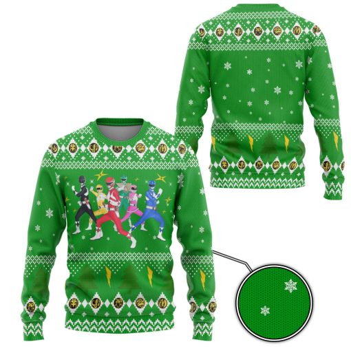 Gearhumans 3D Mighty Morphin Power Rangers Christmas Custom Ugly Long sleeve - Image 2