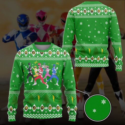 Gearhumans 3D Mighty Morphin Power Rangers Christmas Custom Ugly Long sleeve - Image 3