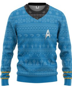 Gearhumans 3D S.T The Original Series 1966 1969 Blue Ugly Christmas Custom Ugly Long sleeve