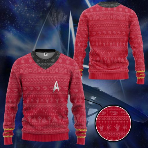 Gearhumans 3D S.T The Original Series 1966 1969 Red Ugly Christmas Custom Ugly Long sleeve