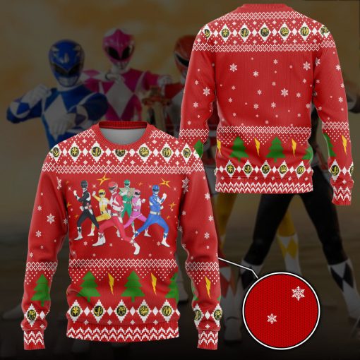 Gearhumans 3D Mighty Morphin Power Rangers Christmas Custom Ugly Long sleeve - Image 3