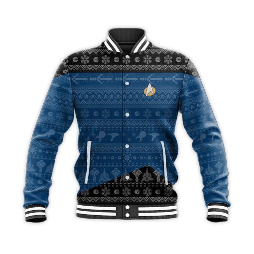 Gearhumans 3D S.T The Next Generation 1987 Blue Ugly Christmas Custom Name Baseball Jacket