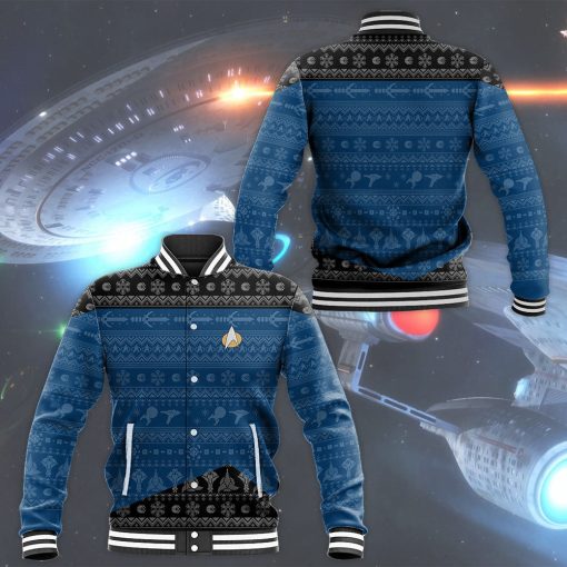 Gearhumans 3D S.T The Next Generation 1987 Blue Ugly Christmas Custom Name Baseball Jacket - Image 5