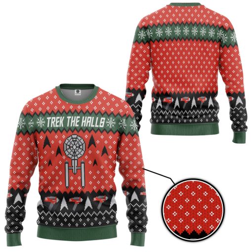 Gearhumans 3D S.T Trek The Halls Christmas Edition Custom Ugly Long sleeve 4 Gearhumans 3D S.T Trek The Halls Christmas Edition Custom Ugly Long sleeve - Image 3