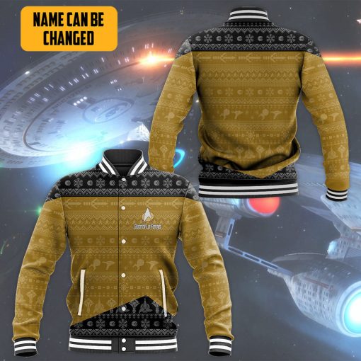 Gearhumans 3D S.T The Next Generation 1987 Yellow Ugly Christmas Custom Name Baseball Jacket - Image 5