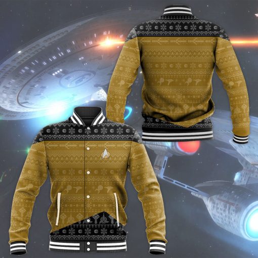 Gearhumans 3D S.T The Next Generation 1987 Yellow Ugly Christmas Custom Name Baseball Jacket - Image 3