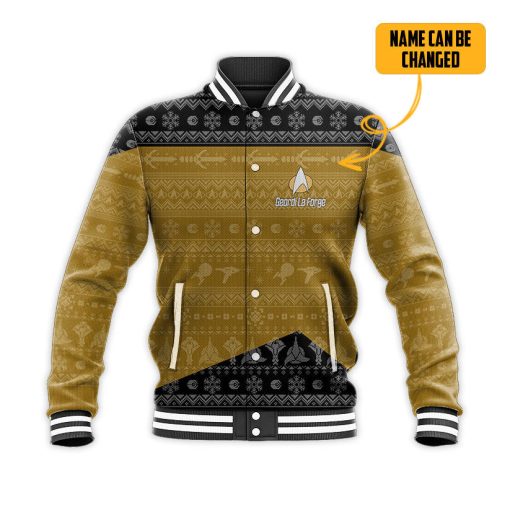 Gearhumans 3D S.T The Next Generation 1987 Yellow Ugly Christmas Custom Name Baseball Jacket - Image 2